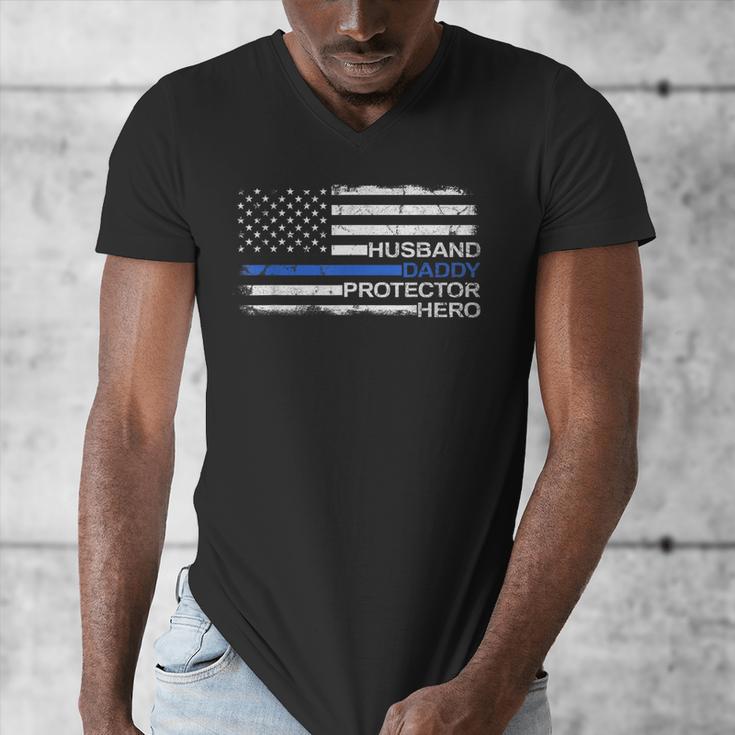Husband Daddy Protector Hero Police Officer Father Dad Men's V-Neck T-Shirt