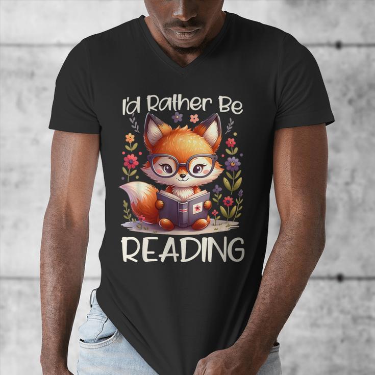 I'd Rather Be Reading Cute Fox Book Lover Reader Bookworm Men's V-Neck T-Shirt