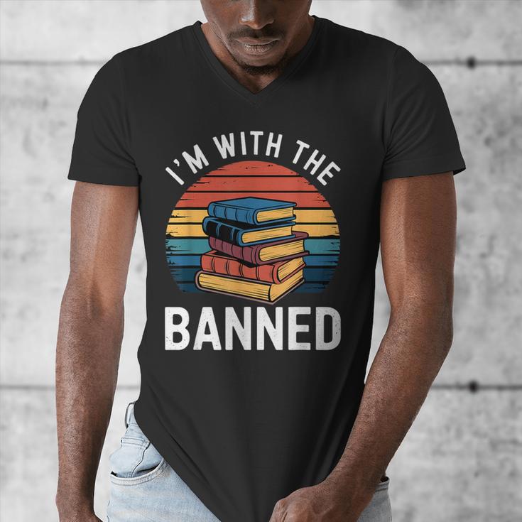 I'm With The Banned Stack Of Books Vintage Sunset Retro Men's V-Neck T-Shirt I'm With The Banned Stack Of Books Vintage Sunset Retro Men's V-Neck T-Shirt