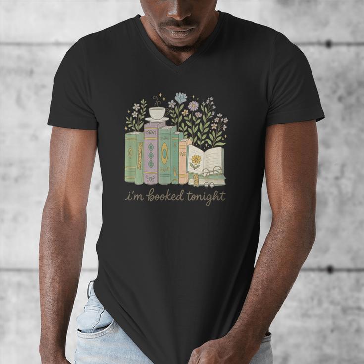 I'm Booked Tonight Cozy Floral Book Lover Graphic Men's V-Neck T-Shirt