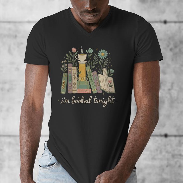 I'm Booked Tonight Floral Books Cozy Reading Graphic Men's V-Neck T-Shirt I'm Booked Tonight Floral Books Cozy Reading Graphic Men's V-Neck T-Shirt