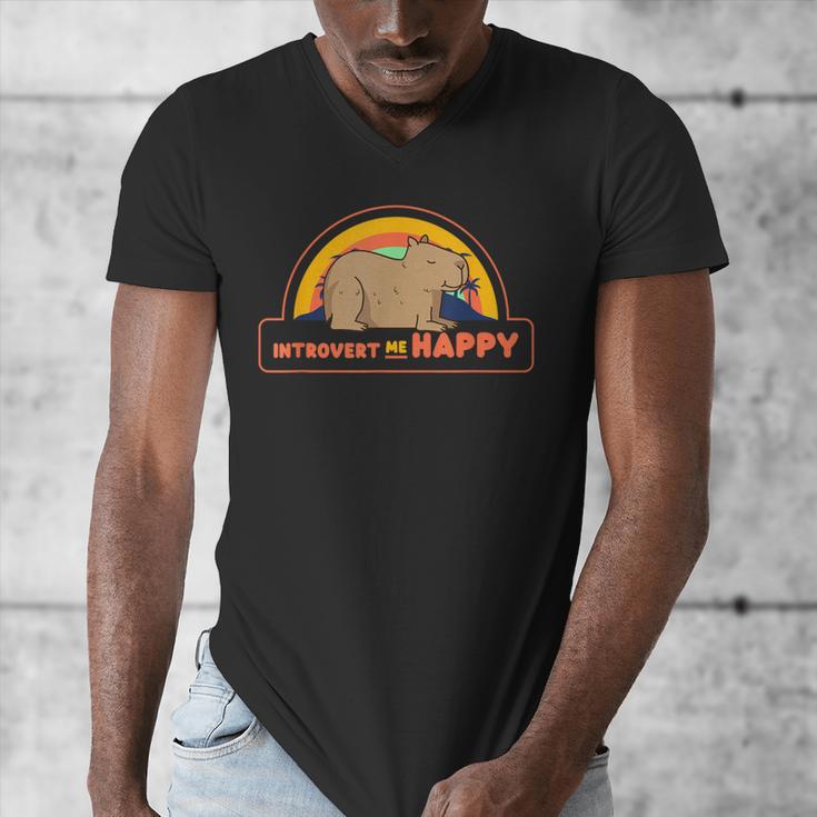 Introvert Me Happy Retro Sunset Capybara Tee Men's V-Neck T-Shirt Introvert Me Happy Retro Sunset Capybara Tee Men's V-Neck T-Shirt