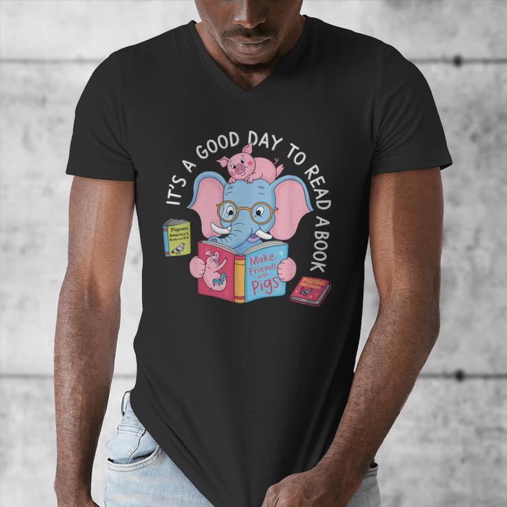 Its A Good Day To Read A Book Cute Elephant And Pig Edition Men's V-Neck T-Shirt Its A Good Day To Read A Book Cute Elephant And Pig Edition Men's V-Neck T-Shirt