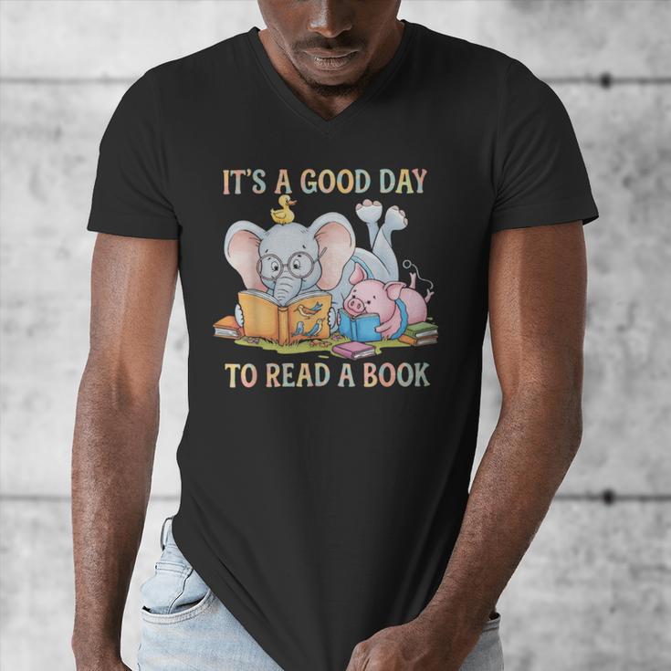 Its A Good Day To Read A Book Cute Pig & Elephant Adventure Men's V-Neck T-Shirt