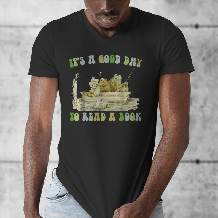 It's A Good Day To Read A Book Shirt Frog Reading Book Men's V-Neck T-Shirt