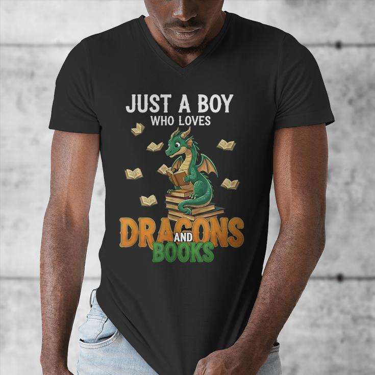 Just a Boy Who Loves Dragons And Books Reading Dragon Men's V-Neck T-Shirt Just a Boy Who Loves Dragons And Books Reading Dragon Men's V-Neck T-Shirt