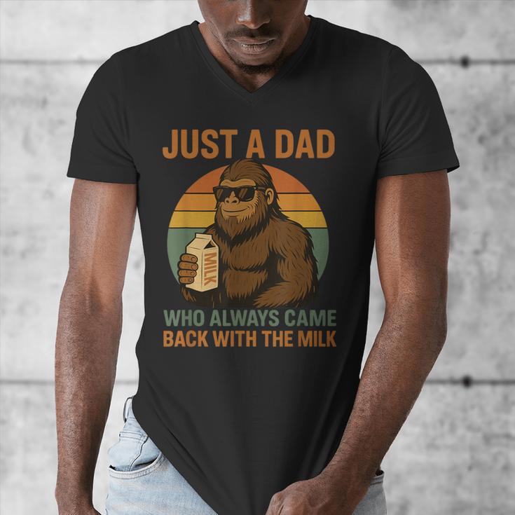 Just A Dad Who Always Came Back With The Milk Bigfoot Men's V-Neck T-Shirt