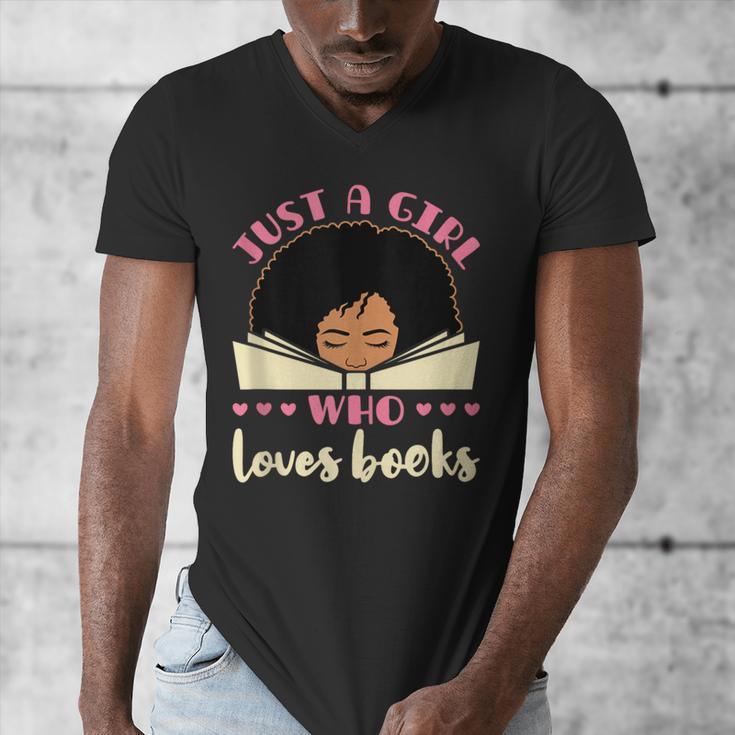 Just a Girl Who Loves Books African American Book Nerd Lover Men's V-Neck T-Shirt Just a Girl Who Loves Books African American Book Nerd Lover Men's V-Neck T-Shirt