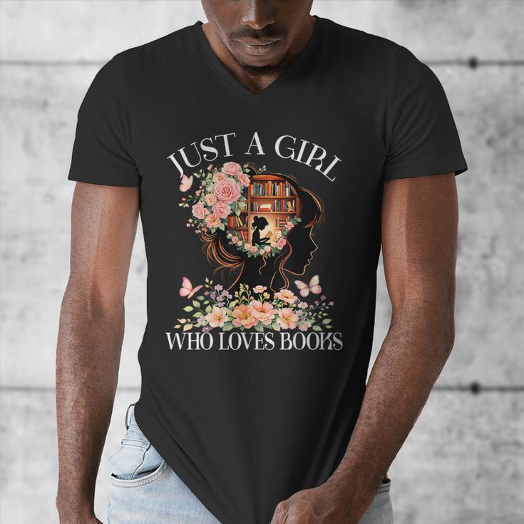 Just A Girl Who Loves Books Book Lover Reading For Women Men's V-Neck T-Shirt Just A Girl Who Loves Books Book Lover Reading For Women Men's V-Neck T-Shirt