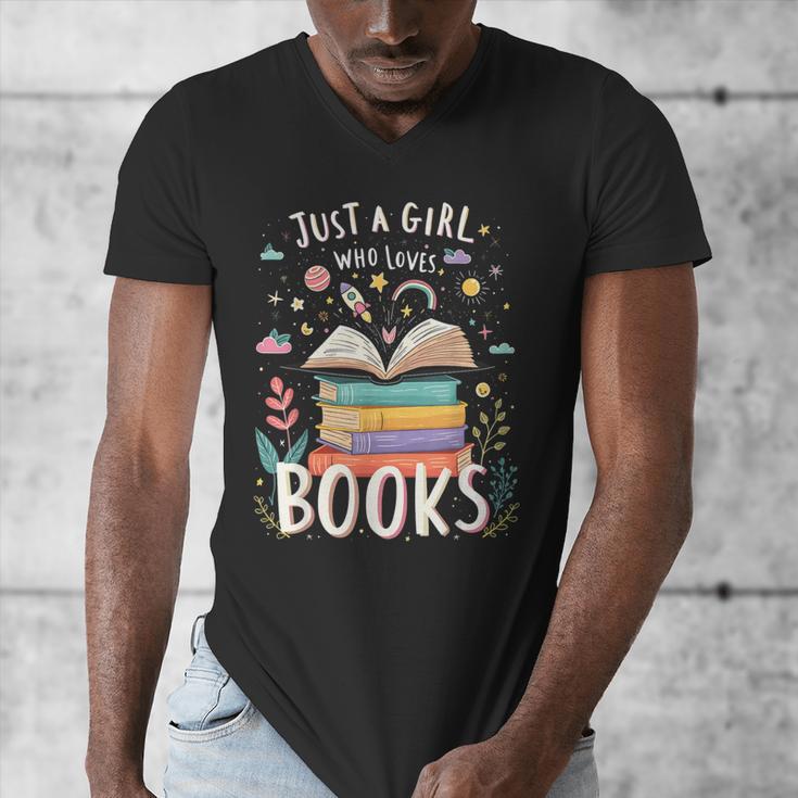Just a Girl Who Loves Books Cute Book Lover Bookworm Men's V-Neck T-Shirt Just a Girl Who Loves Books Cute Book Lover Bookworm Men's V-Neck T-Shirt