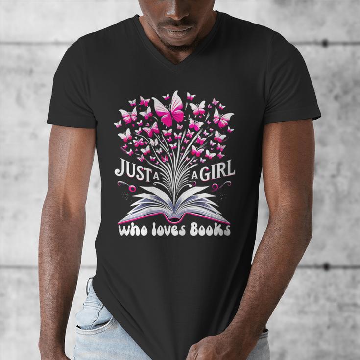 Just a Girl Who Loves Books Reading Book Butterfly Bookworm Men's V-Neck T-Shirt