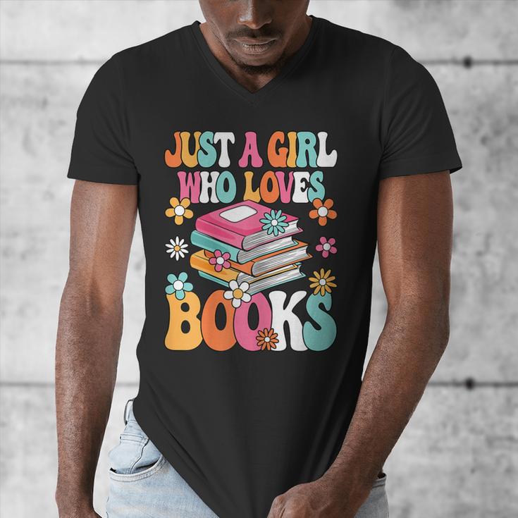 Just A Girl Who Loves Books Reading Cute Bookworm Girls Kids Men's V-Neck T-Shirt