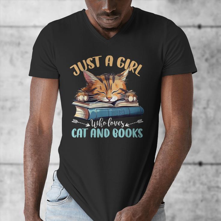 Just a Girl Who Loves Cats And Books Kitties Pet Art Lover Men's V-Neck T-Shirt Just a Girl Who Loves Cats And Books Kitties Pet Art Lover Men's V-Neck T-Shirt