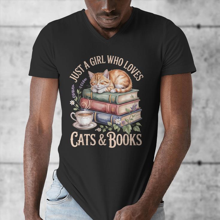 Just A Girl Who Loves Cats And Books Reading Librarian Men's V-Neck T-Shirt