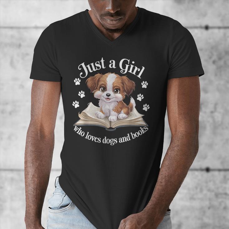 Just a Girl Who Loves Dogs And Books Cute Dog Men's V-Neck T-Shirt