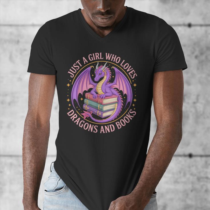 Just A Girl Who Loves Dragons And Books Fantasy Dragon Men's V-Neck T-Shirt Just A Girl Who Loves Dragons And Books Fantasy Dragon Men's V-Neck T-Shirt