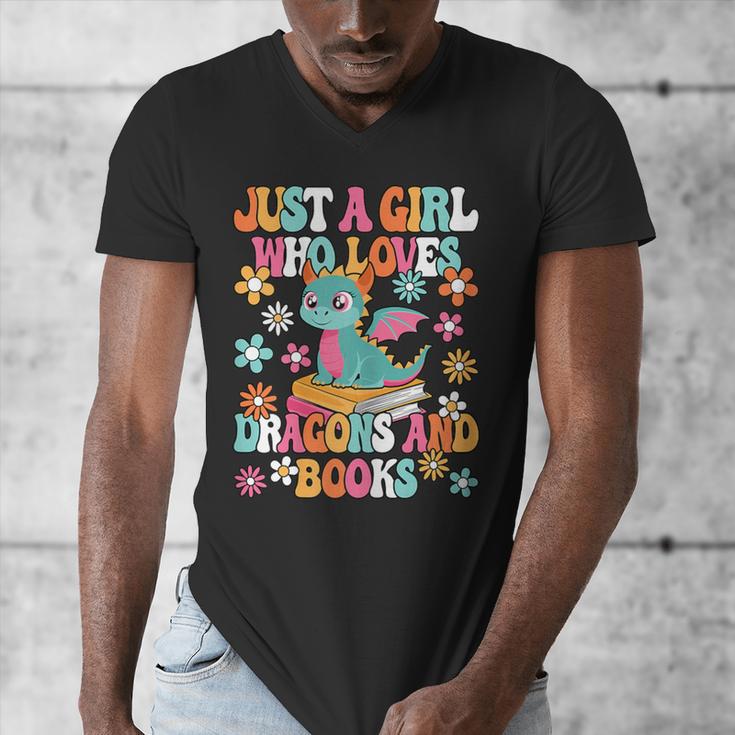 Just A Girl Who Loves Dragons And Books Reading Bookworm Men's V-Neck T-Shirt
