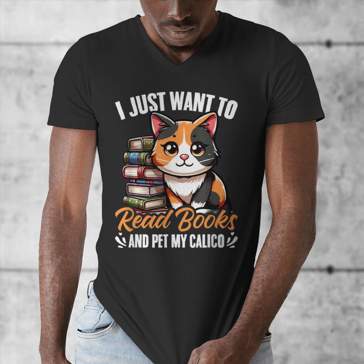 Kawaii Feline Book Reading Read Books Pet My Calico Cat Men Women Men's V-Neck T-Shirt Kawaii Feline Book Reading Read Books Pet My Calico Cat Men Women Men's V-Neck T-Shirt