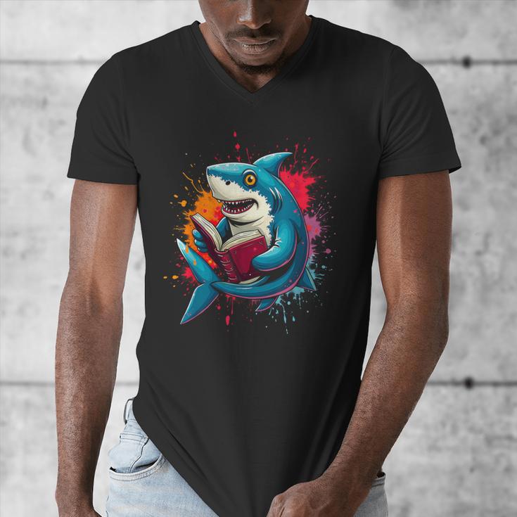 Kawaii Shark Reads Book Reading Library Book Bookworm Men's V-Neck T-Shirt Kawaii Shark Reads Book Reading Library Book Bookworm Men's V-Neck T-Shirt