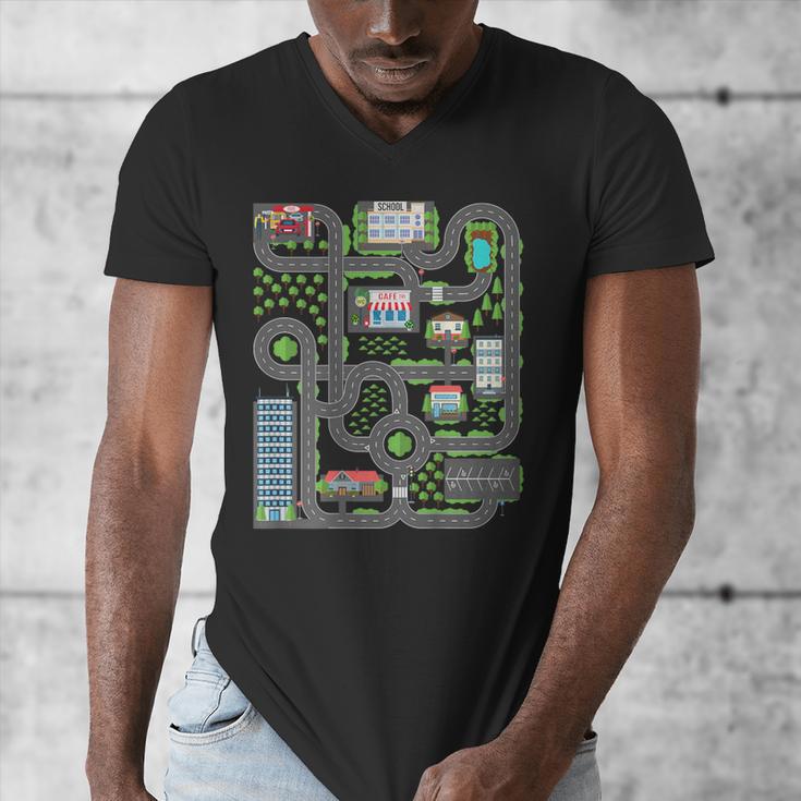 Kid Play Cars On Dad Back Race Track Mat Fathers Day Men's V-Neck T-Shirt