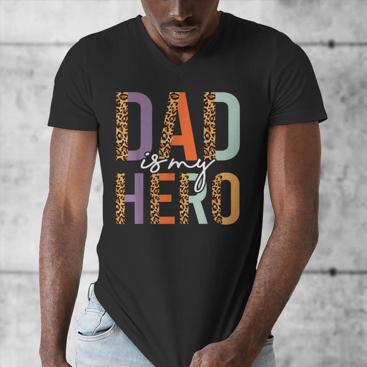 Kids Fathers Day Shirt For Son Daughter My Dad Is My Hero Men's V-Neck T-Shirt