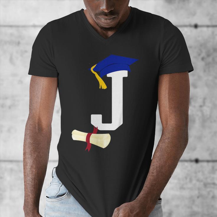 Kids Initial J Letter For Boys Preschool Graduation Kindergarten Men's V-Neck T-Shirt
