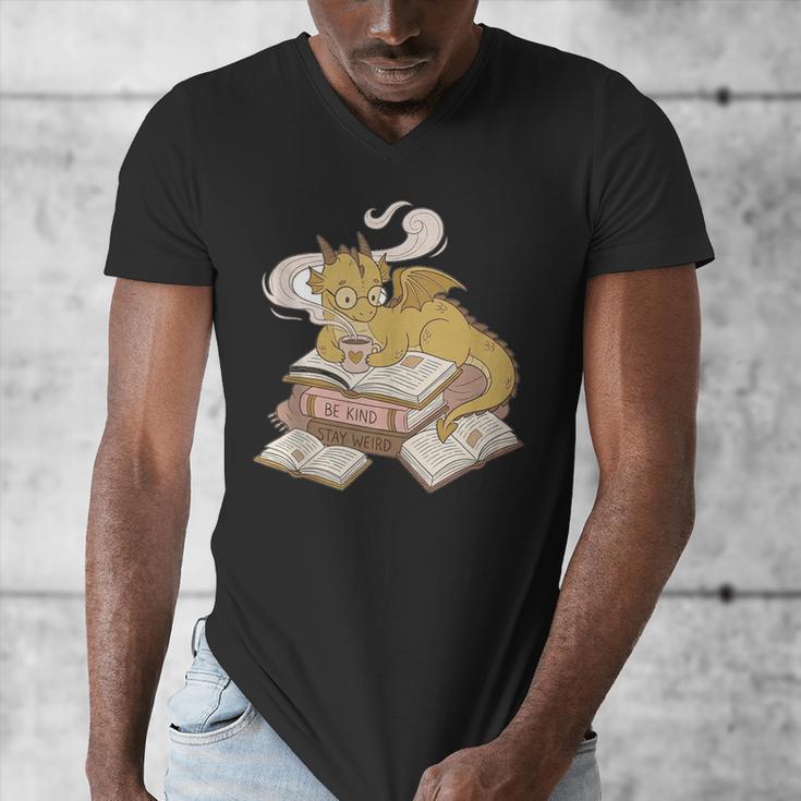 Be Kind Stay Weird Read Books Cute Dragon Men's V-Neck T-Shirt Be Kind Stay Weird Read Books Cute Dragon Men's V-Neck T-Shirt