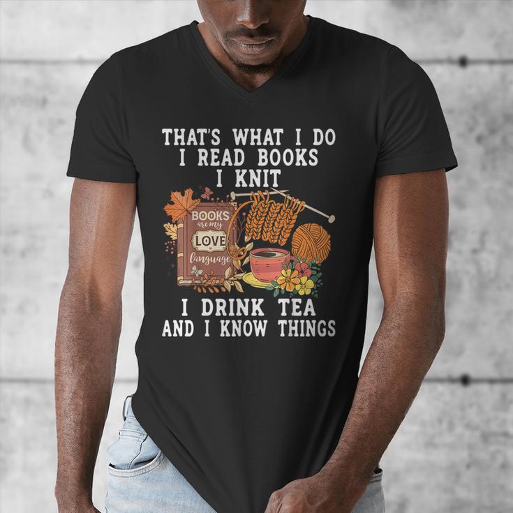 Knitting Reading Books Drinking Tea Knitter Knit Men's V-Neck T-Shirt Knitting Reading Books Drinking Tea Knitter Knit Men's V-Neck T-Shirt