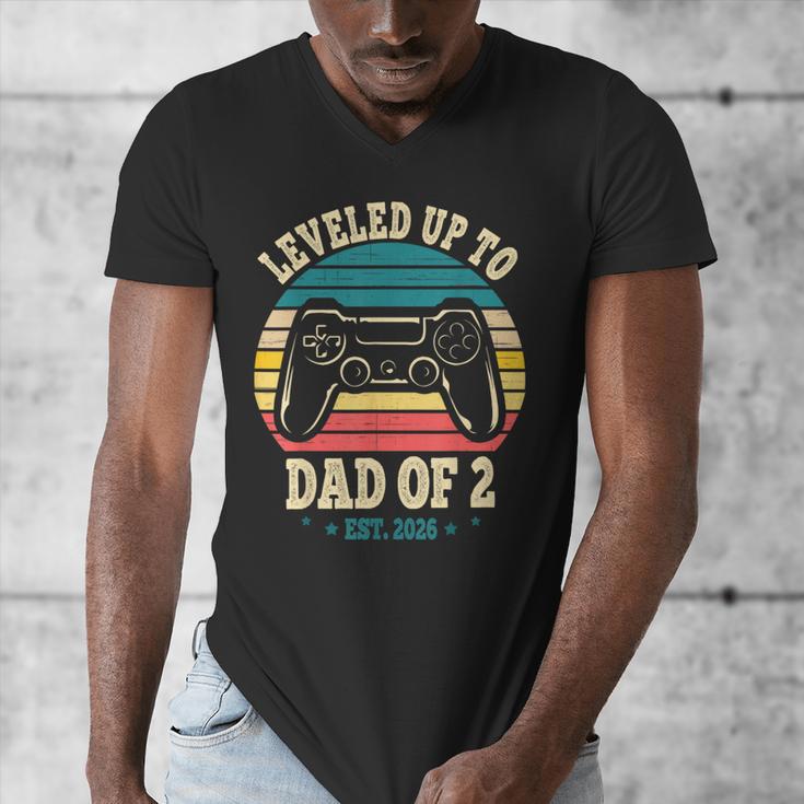 I Leveled Up To Dad Of 2 2026 Promoted To Dad Of Two Kids Men's V-Neck T-Shirt