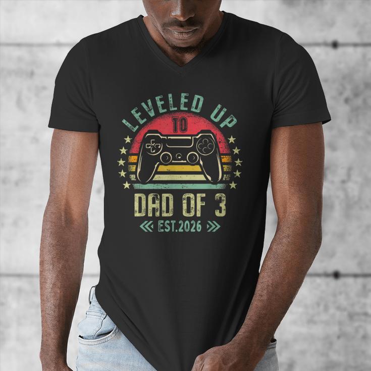 I Leveled Up To Dad Of 3 2026 Promoted To Dad Of Three Kids Men's V-Neck T-Shirt