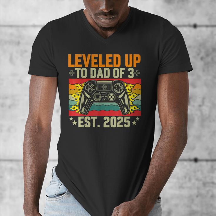 Leveled Up To Dad Of 3 Three Daddy Again 2025 Father's Day Men's V-Neck T-Shirt