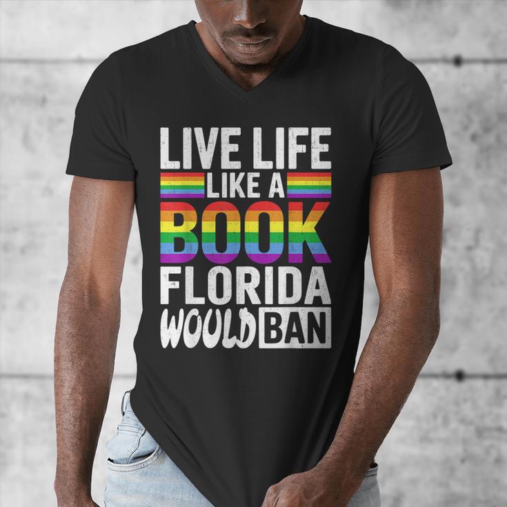 LGBTQ Quote Live Life Like A Banned Rainbow Book Men's V-Neck T-Shirt