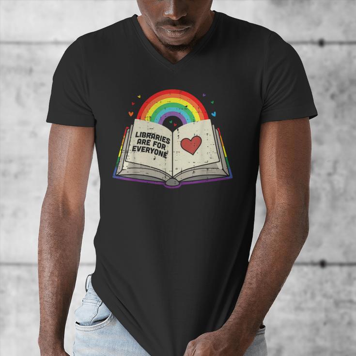 Libraries Are For Everyone Book LGBTQ Ally Gay Pride Month Men's V-Neck T-Shirt