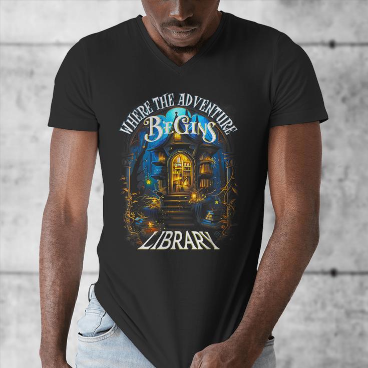 Library Where The Adventure Begins Book Reading Quote Men's V-Neck T-Shirt