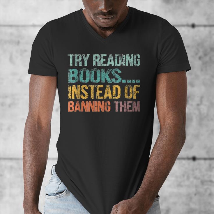 Library Advocacy Try Reading Books Instead Of Banning Them Men's V-Neck T-Shirt Library Advocacy Try Reading Books Instead Of Banning Them Men's V-Neck T-Shirt
