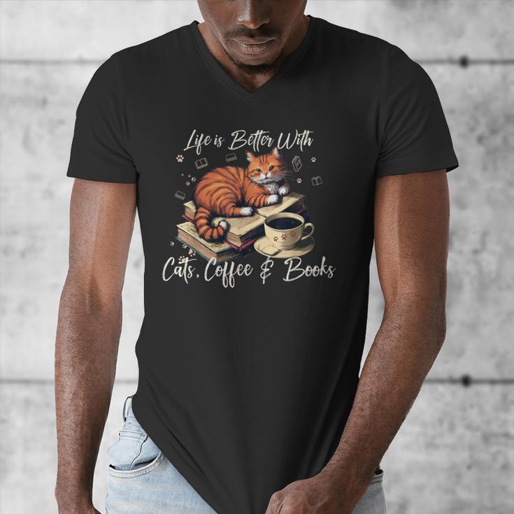 Life Is Better With Cats Coffee And Books Men's V-Neck T-Shirt Life Is Better With Cats Coffee And Books Men's V-Neck T-Shirt