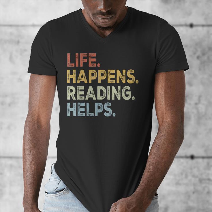 Life Happens Reading Helps Book Lovers Vinage Men's V-Neck T-Shirt