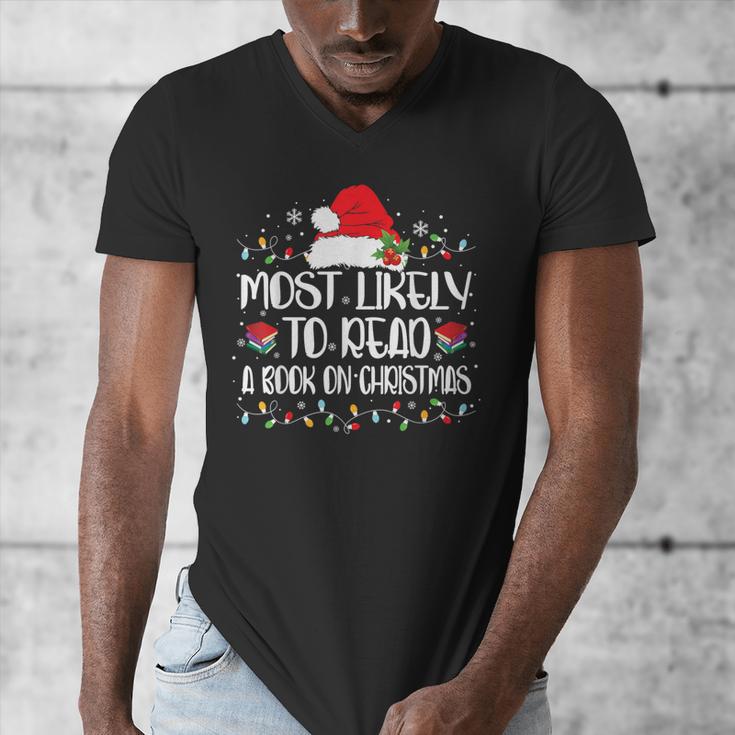 Most Likely To Read A Book On Christmas Family Matching Men's V-Neck T-Shirt