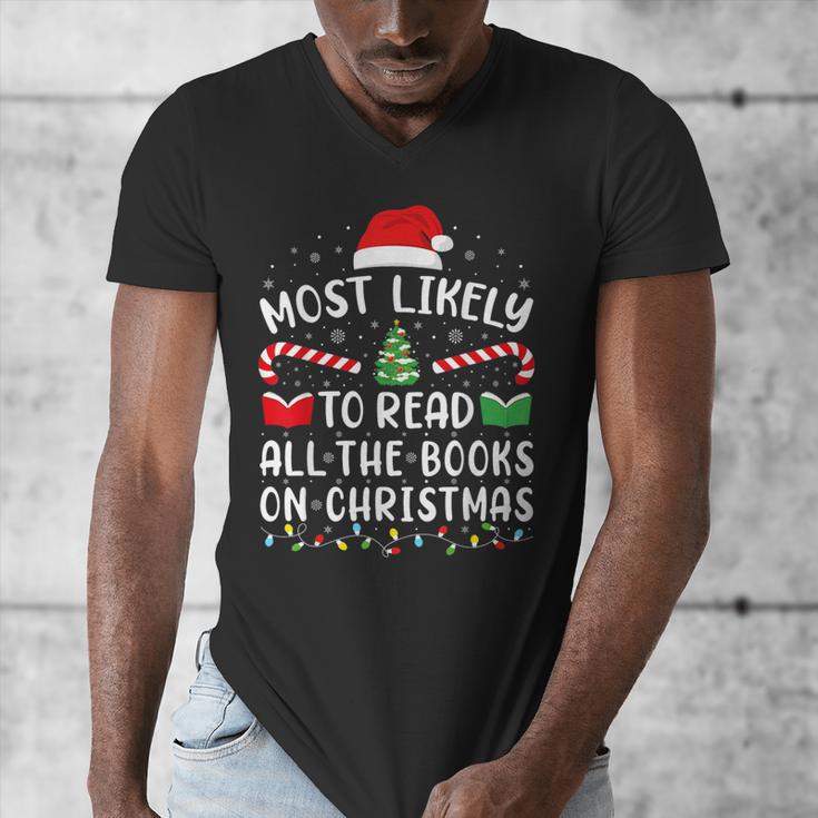 Most Likely To Read A Book On Christmas Family Matching Xmas Men's V-Neck T-Shirt