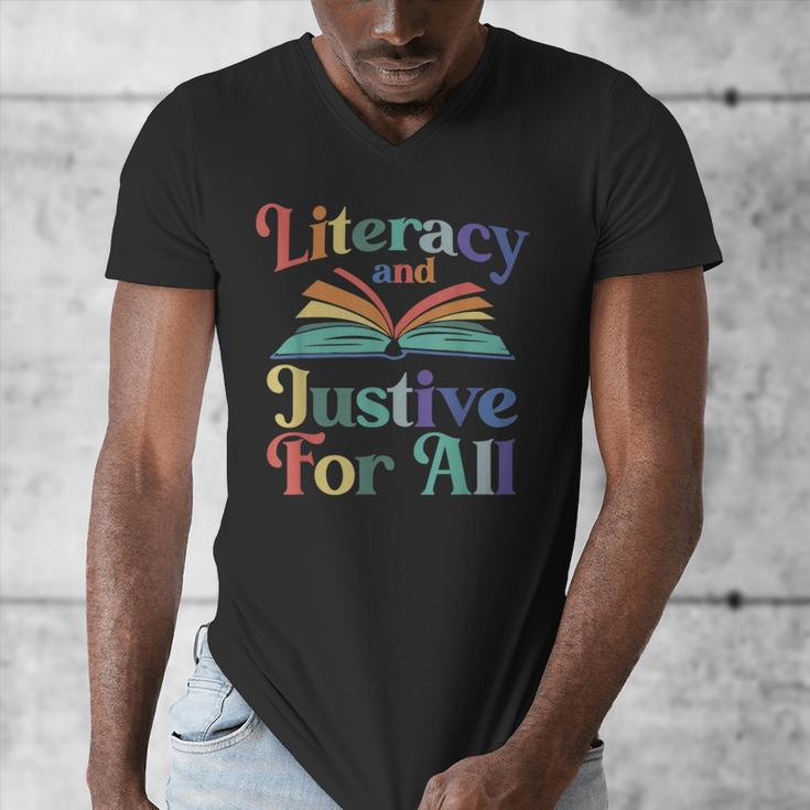 Literacy Justice For All Stop Book Banning Protect Librarian Men's V-Neck T-Shirt