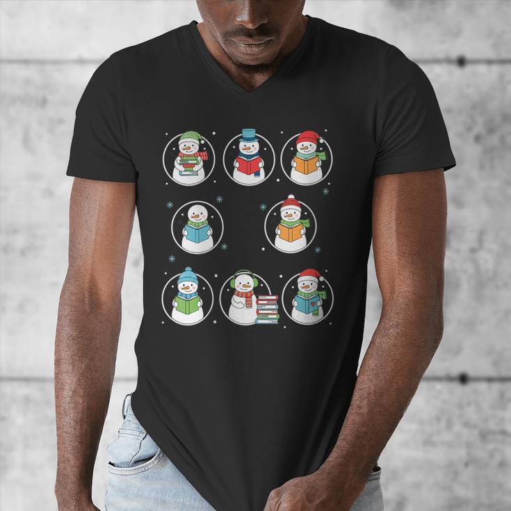 Literary Winter Reading Snowmen Cozy Book Lover Pattern Men's V-Neck T-Shirt
