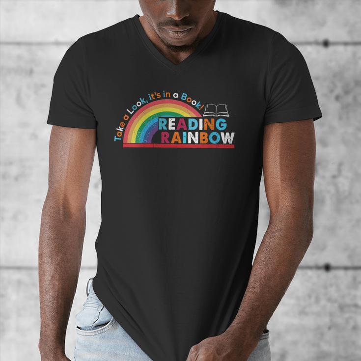 Take A Look A Book Vintage Reading Librarian Rainbow Men's V-Neck T-Shirt