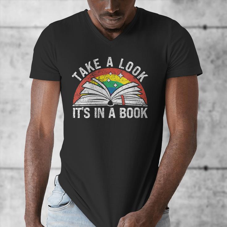 Take a Look It's In a Book Reading Vintage Retro Rainbow Men's V-Neck T-Shirt Take a Look It's In a Book Reading Vintage Retro Rainbow Men's V-Neck T-Shirt