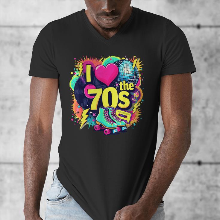 I Love The 70s Retro Cassette Roller Vinyl Nostalgia Vibes Men's V-Neck T-Shirt