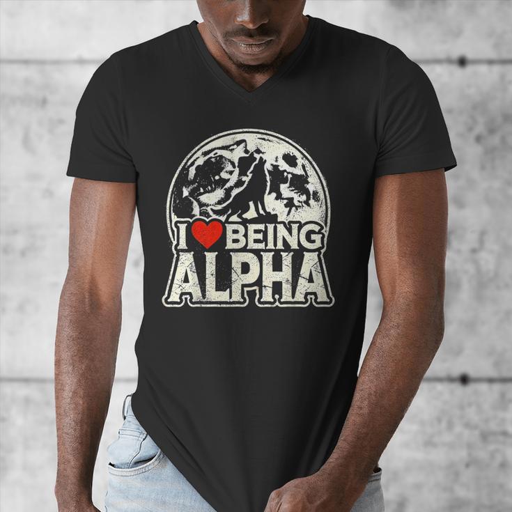 I Love Being Alpha Moonlit Wolf Meme Alpha Introvert Men's V-Neck T-Shirt
