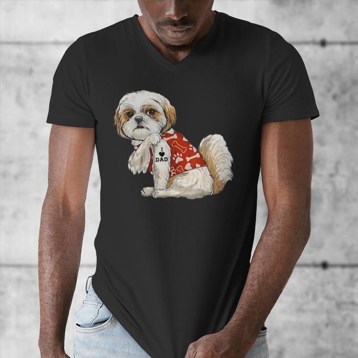 I Love Dad Tattoo Shih Tzu Dad Father's Day Men's V-Neck T-Shirt