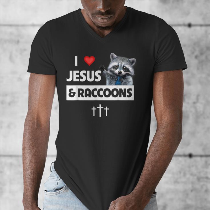 I Love Jesus And Raccoons Mom Dad Christian Love Jesus Bible Men's V-Neck T-Shirt