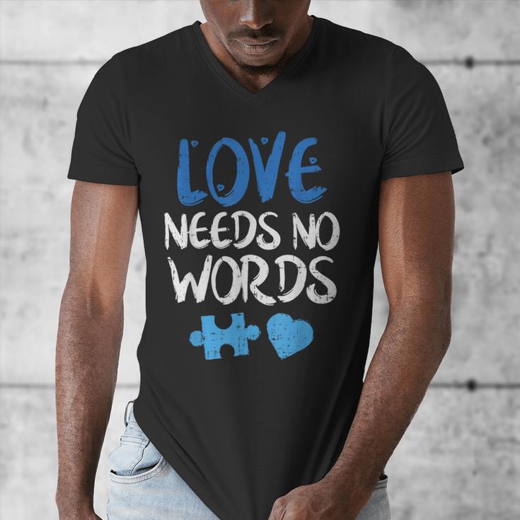 Love Needs No Words Autism Awareness Shirt Mom Dad Teacher Men's V-Neck T-Shirt