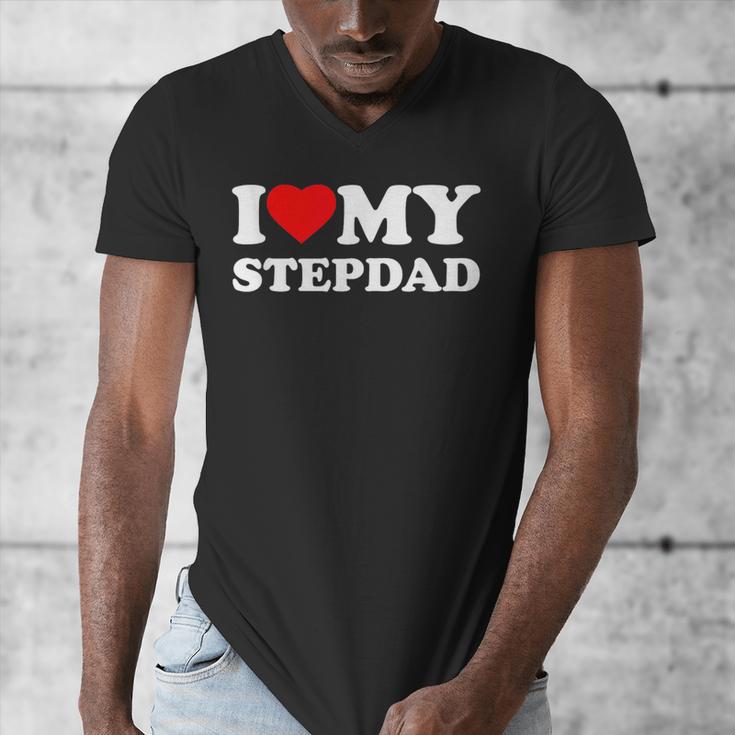 I Love My Step-Dad Heart Family Grandpa StepDad Bonus Dad Men's V-Neck T-Shirt