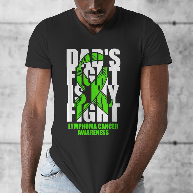 Lymphoma Cancer Awareness Lime Green Ribbon Dad's Fight Men's V-Neck T-Shirt Lymphoma Cancer Awareness Lime Green Ribbon Dad's Fight Men's V-Neck T-Shirt